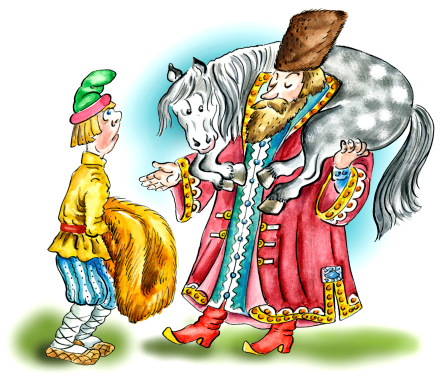 Russian noble man and his servant in traditional medieval clothes