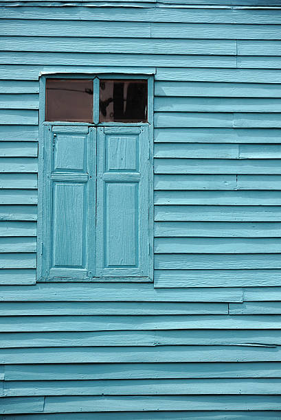 istock Vintage Blue Wooden Wall And Window 475211508