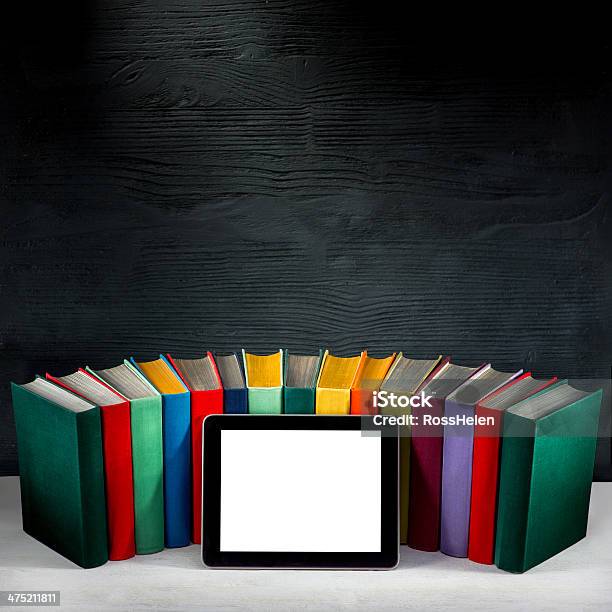 Tablet With Colorful Books Stock Photo - Download Image Now - Digitization, Book, Book Cover