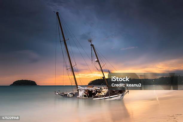 Yacht On The Beach Khuket Thailand Stock Photo - Download Image Now - Yacht, Sinking, Crash