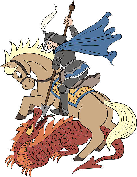 illustrazioni stock, clip art, cartoni animati e icone di tendenza di fumetto di saint george - st george dragon mythology horse