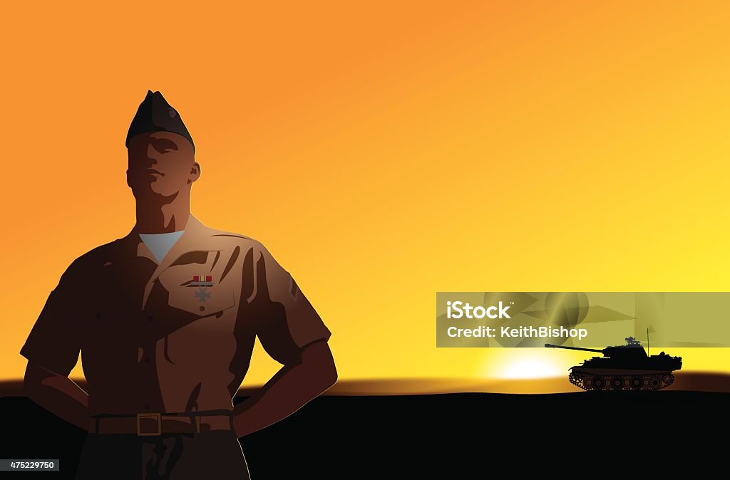 US Soldier Standing at Attention, Tank Background US Soldier Standing at Attention, Tank Background. Graphic silhouette background illustration of a US Military Soldier with Tank in background. Check out my "World War Two" light box for more. Saluting stock vector
