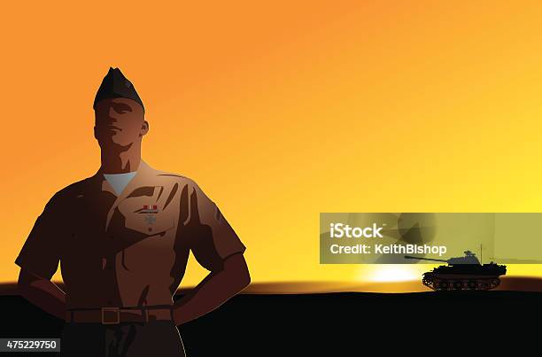 Us Soldier Standing At Attention Tank Background Stock Illustration - Download Image Now - Saluting, Army, Military