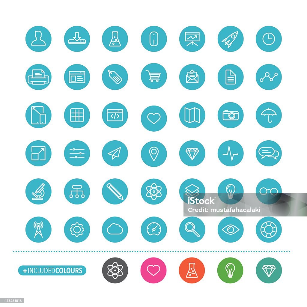 La línea Circle tecnología conjunto de iconos simple web - arte vectorial de 2015 libre de derechos