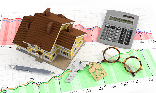 Real Estate Analytics Composition on the subject of 'Real Estate Market'. 3D rendered image. careful bid stock pictures, royalty-free photos & images