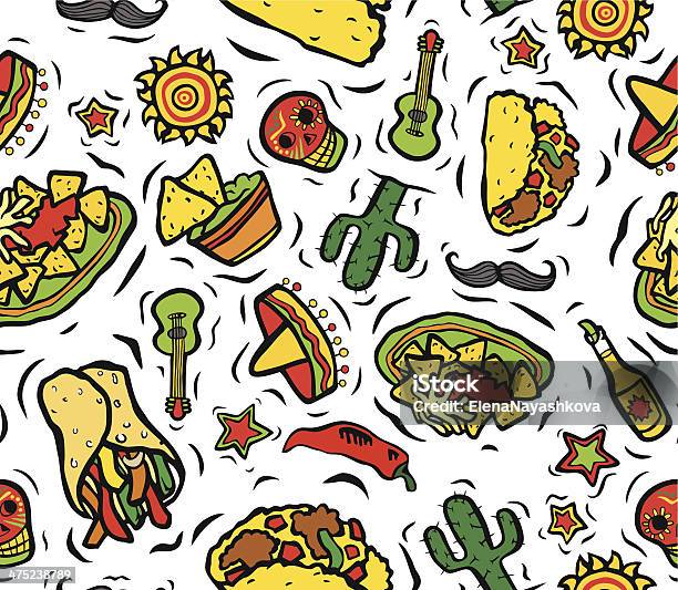 Mexican Food And Things Seamless Background Stock Illustration - Download Image Now - Taco, Beer - Alcohol, Cactus