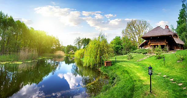 istock River and house of log 475240216