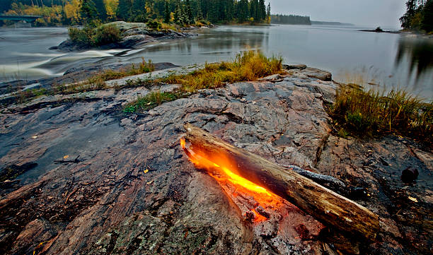 Fire on Rock Northern Canada stock photo