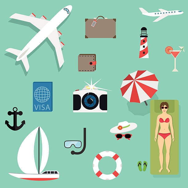 wektorowe ikony koncepcje w stylu płaski-podróże i wakacje - photograph travel people traveling luggage stock illustrations