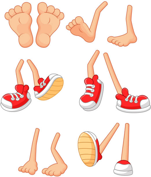 comic zu fuß füße auf stick beine in verschiedenen positionen - foot sole stock-grafiken, -clipart, -cartoons und -symbole