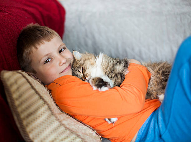 istock Boy and persian cat  together on the couch 475243932