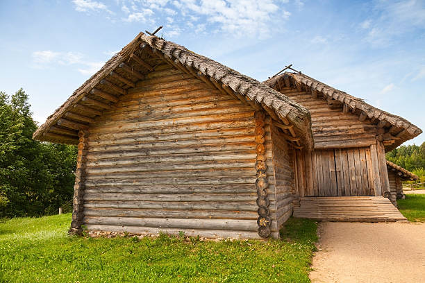 istock Russian rural wooden architecture example, old barns 475244004