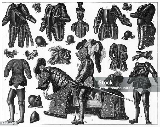 Medieval And Middle Ages Body Armor Engraving Stock Illustration - Download Image Now - Etching, Shield, Shielding