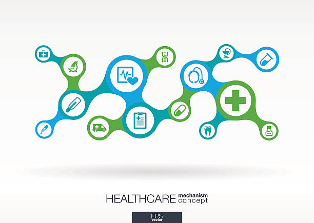 Healthcare metaball integrated icons. Growth vector medical abstract background illustration Healthcare. Growth abstract background with connected metaball and integrated icons for medical, health, care, medicine, network, social media and global concepts. Vector interactive illustration. hospital patterns stock illustrations
