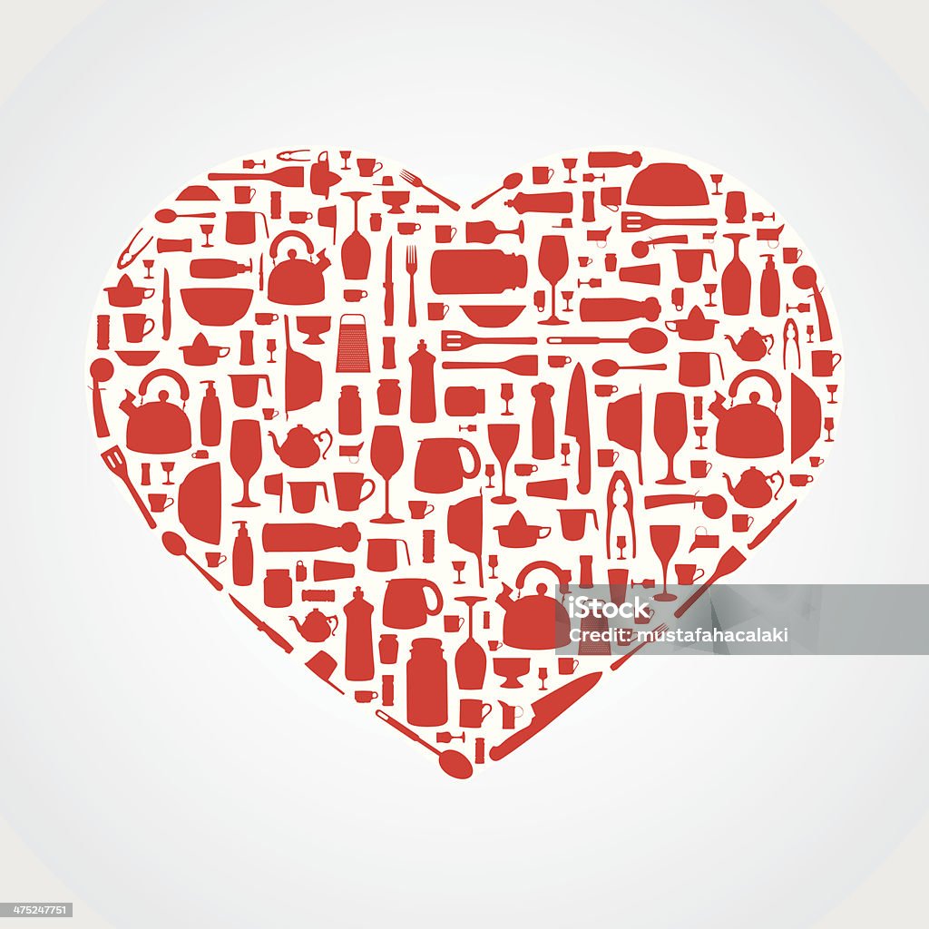 Kitchen utensils as heart shape Kitchen love theme heart icon with kitchen utensils. Aics3 and Hi-res jpg files are included. Cooking stock vector