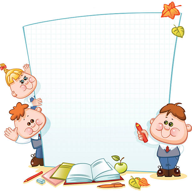 Frame with school children Frame with school children and school supplies. Space for text. Vector illustration teacher borders stock illustrations