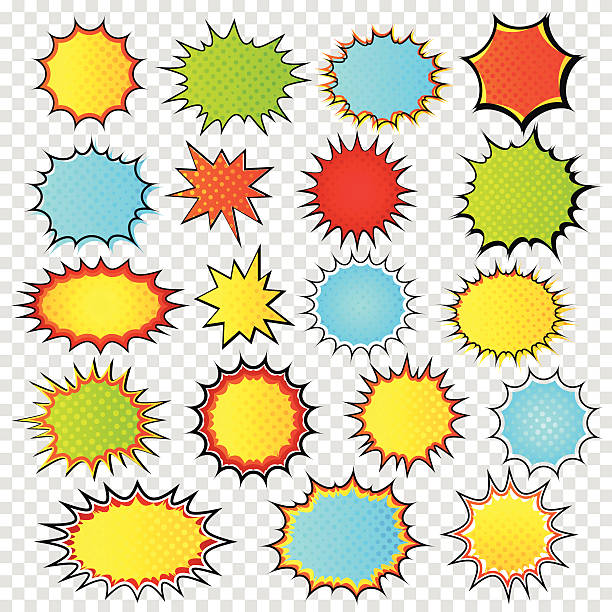 Set of templates speech bubbles. Pop art style. Comic Book Collection of templates colorful speech bubbles in pop art style on transparent background. Elements of design comic books. Vector illustration exploding star stock illustrations
