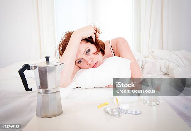Red Haired Girl With Hangover Wanting Coffee In Bed Stock Photo - Download Image Now