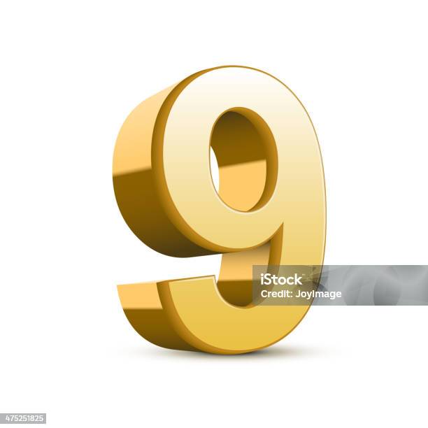 3 D Glänzend Goldenen Zahl 9 Stock Vektor Art und mehr Bilder von Zahl 9 - Zahl 9, Dreidimensional, Zahl