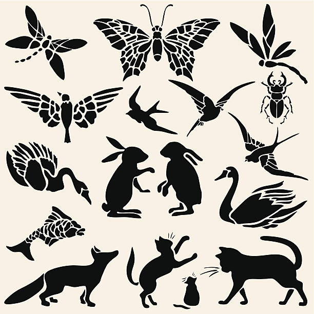 Animals Stencils Stock Illustration - Download Image Now - Fox, Black  Color, Animal - iStock