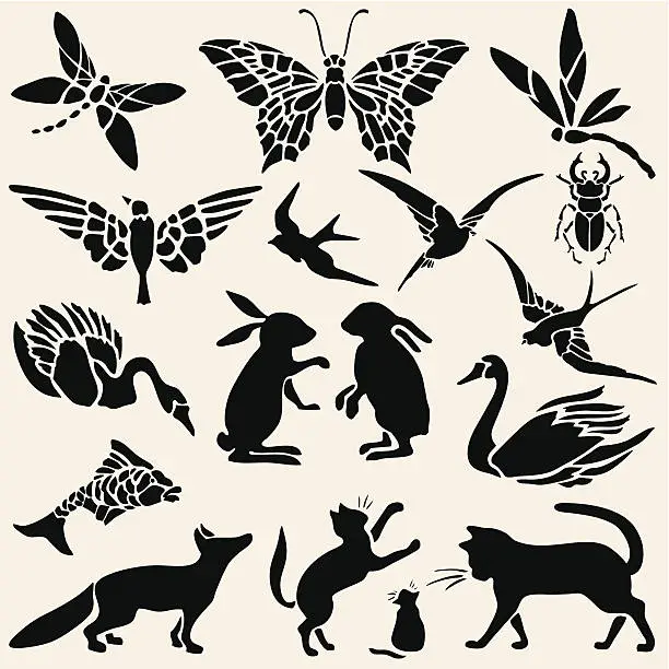 Vector illustration of Animals Stencils