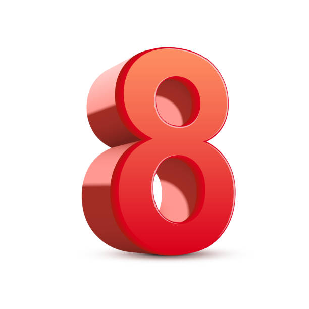 3 d блестящий красный число 8 - number backgrounds mathematics digital display stock illustrations