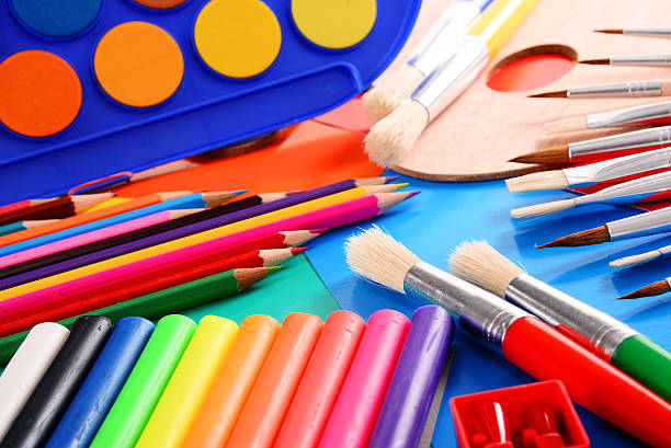 istock Composition with school accessories for painting and drawing 475252226
