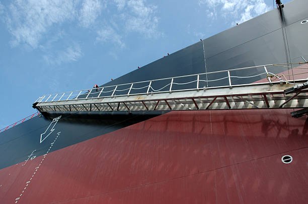 coal ondustry ladder at  a big tanker ship, which was anchored in the middle of the ocean ballast water stock pictures, royalty-free photos & images