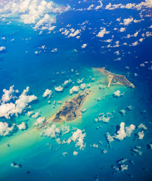 Flying over the Caribbean sea - the Ambergris Cays that belongs to Turk and Caicos