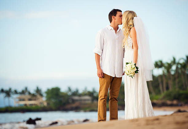 istock bride and groom at sunset on tropical beach 475254993