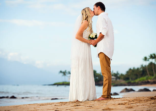 istock bride and groom at sunset on tropical beach 475255023