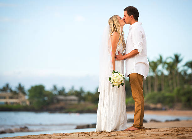 istock bride and groom at sunset on tropical beach 475255067