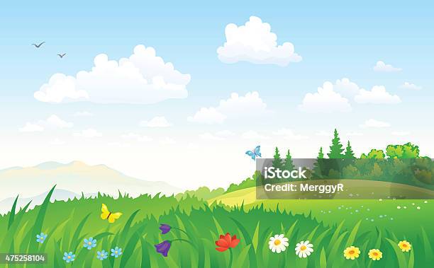 Summer Landscape Stock Illustration - Download Image Now - Springtime, Cartoon, Flower