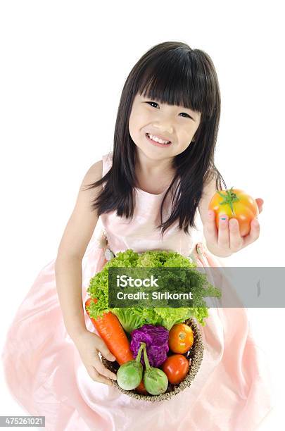 Young Asian Cute Girl With Vegetable Stock Photo - Download Image Now - Adult, Basket, Beauty