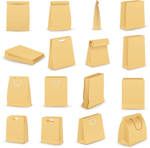 Paper Bag vector illustration of collection of brown paper bag kraft paper stock illustrations