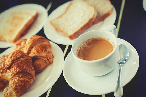 istock Croissant Breakfast served with black coffee and breakfast menu. 475264044
