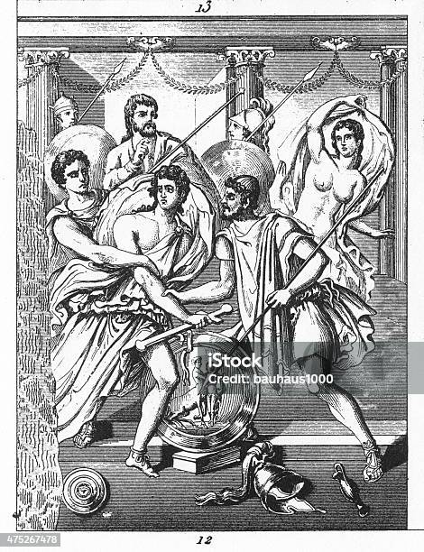 Achilles And Briseis From Pompeii Stock Illustration - Download Image Now - Achilles, 1850-1859, 19th Century