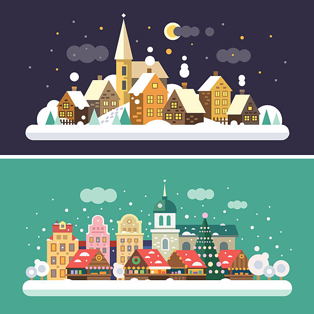 크리스마스 있습니다. 우르바노 및 타운명을 - christmas village urban scene winter stock illustrations