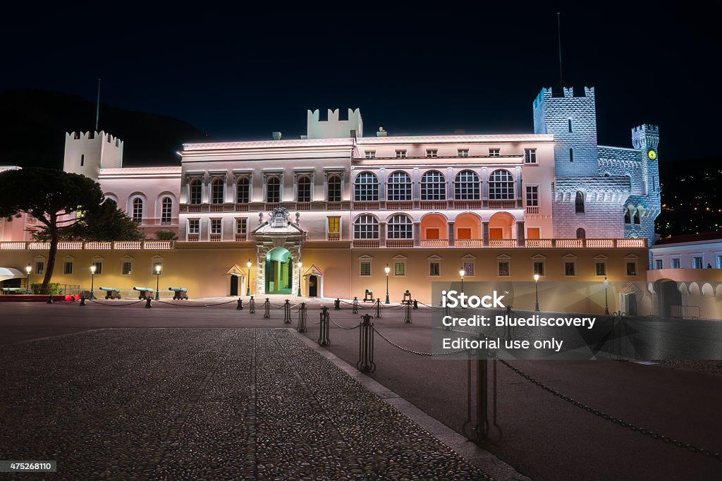 Prince's Palace of Monaco Monaco-Ville, Monaco - September 3, 2014: The lighted facade of Prince's Palace in the evening. 2014 Stock Photo