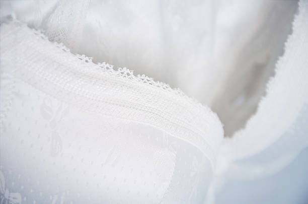 istock white lace lingerie hanging on the hanger close up, horizontal. 475268600