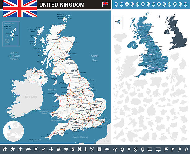 zjednoczone królestwo infographic-ilustracja mapa - uk map regions england stock illustrations