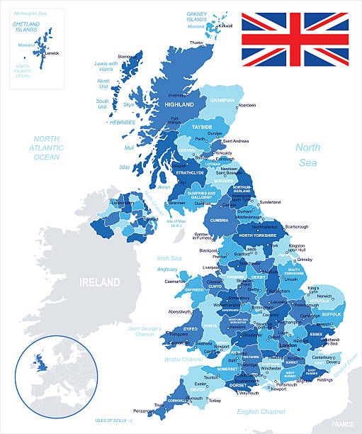 vereinigtes königreich-karte und flagge-illustration - uk map british flag england stock-grafiken, -clipart, -cartoons und -symbole