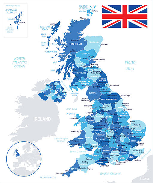 ilustrações, clipart, desenhos animados e ícones de reino unido-mapa e a bandeira-ilustração - uk map british flag england