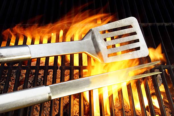 istock BBQ Utensils and Hot cast iron grate XXXL 475271915