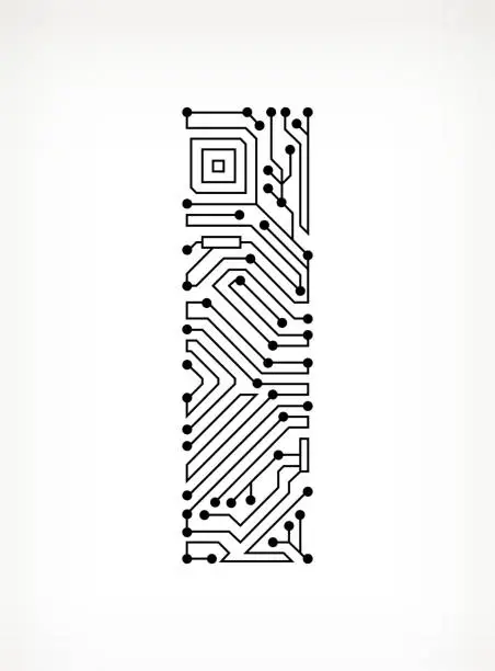Vector illustration of Letter I Circuit Board on White Background