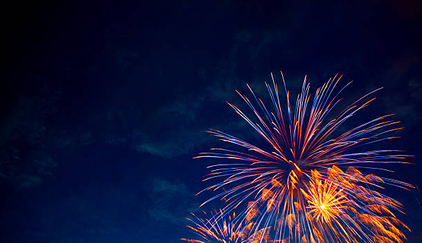 Framed Explosion 4th July fireworks. Fireworks display on dark sky background. fireworks stock pictures, royalty-free photos & images