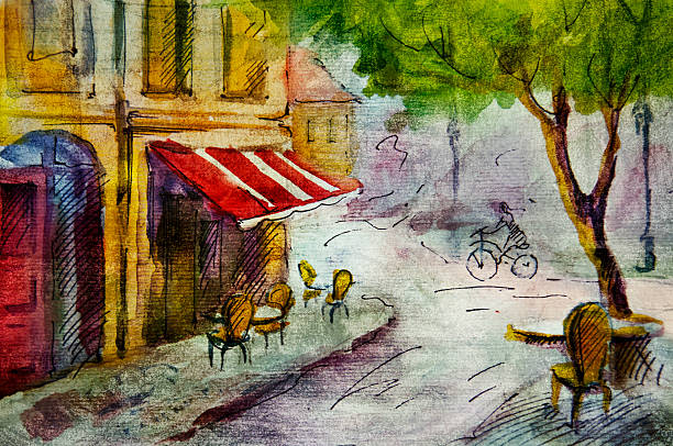 istock European cafe, graphic drawing in color 475276416