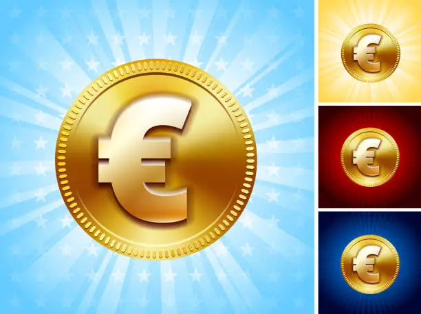 Vector illustration of Euro Sign Coin Currency Color Set