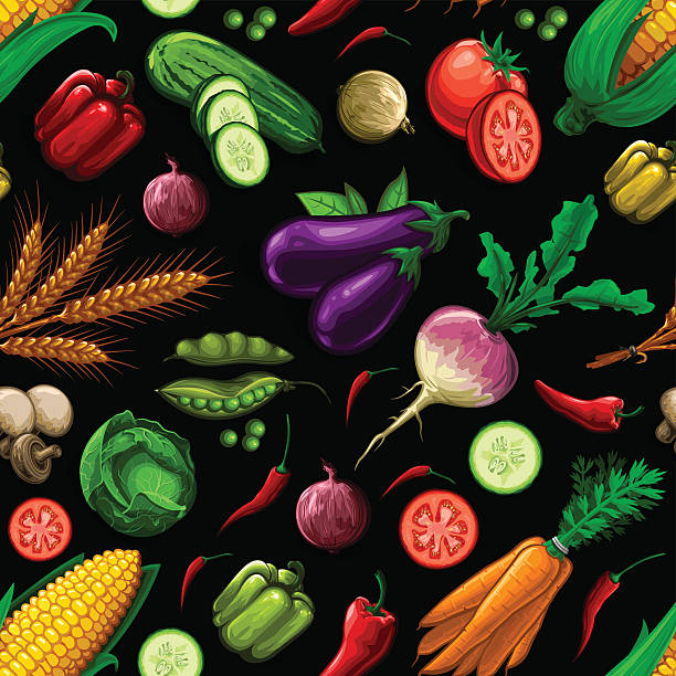 illustrations, cliparts, dessins animés et icônes de motif sans couture de légumes - onion vegetable food freshness