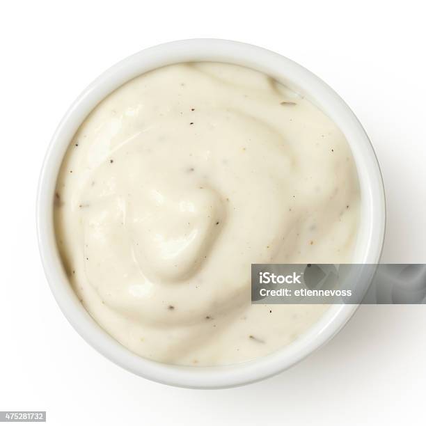 Small Pot Of Garlic Mayonnaise Isolated Detail From Above Stock Photo - Download Image Now